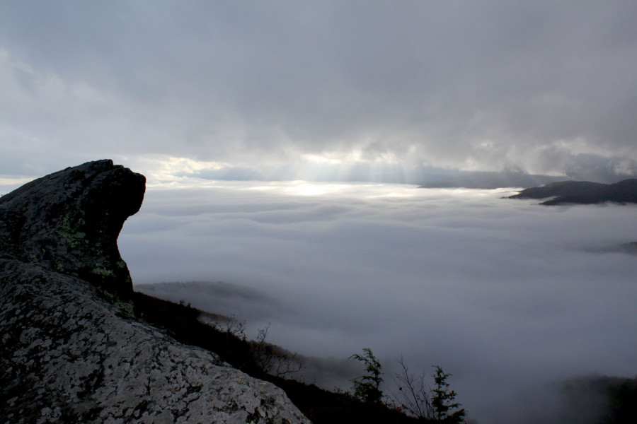 Sea of clouds at the Blowing Rock on a rainy day